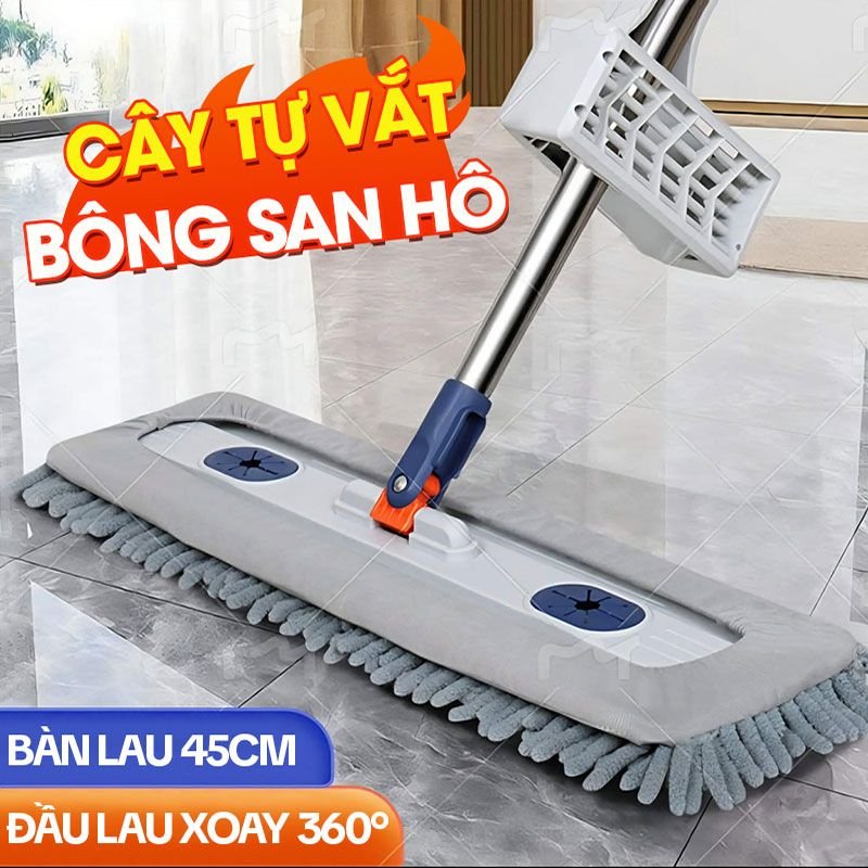 Cây Lau Nhà Tự Vắt KITIMOP CORAL KTMC-01, Chổi Lau Nhà Tự Vắt Thông Minh Xoay 360 Độ, 2 Bông Lau (KHÔNG KÈM XÔ)